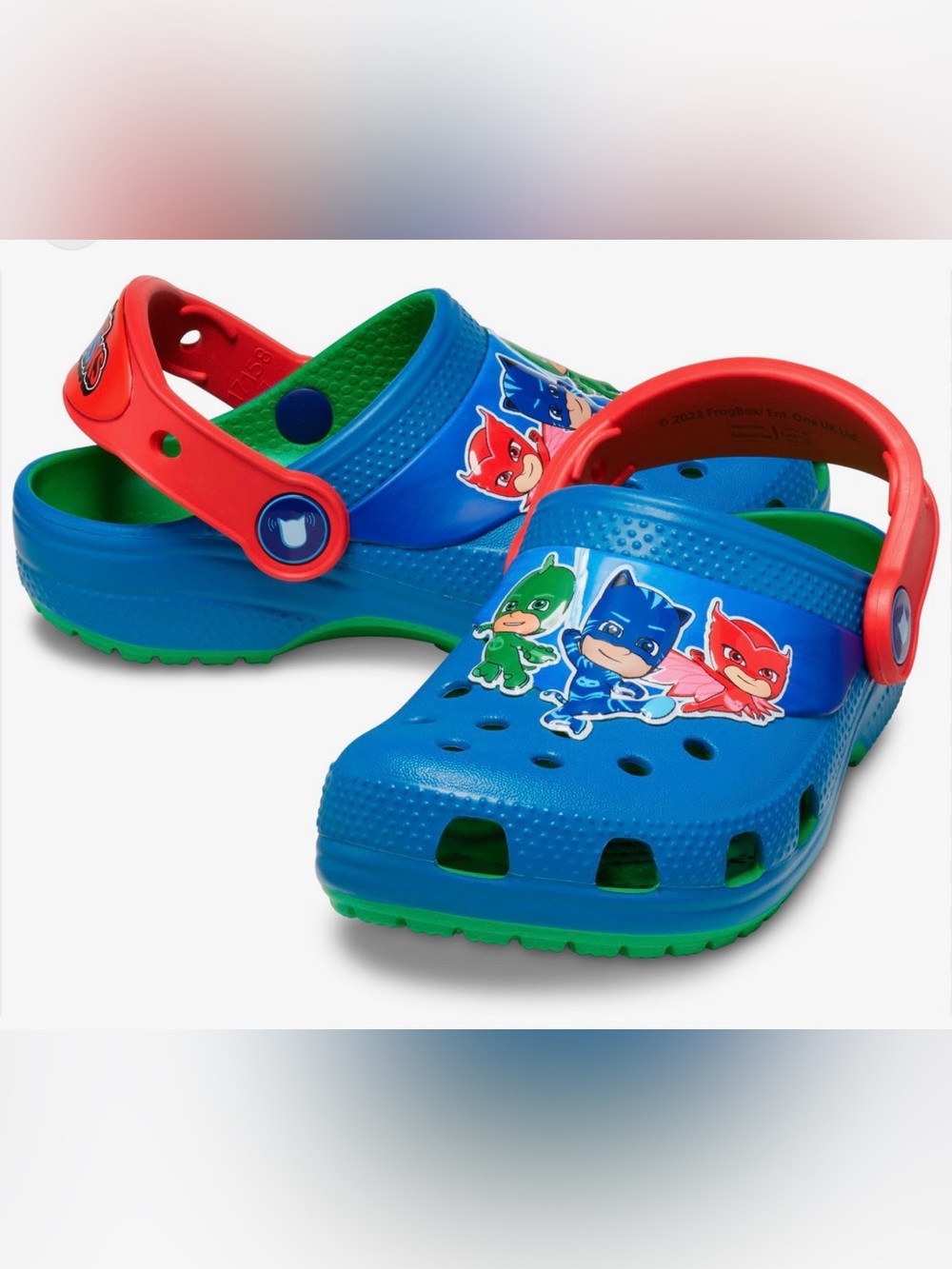 CROCS Kids Blue PJ Masks Clog Sandals with Red Strap and Green Accents
